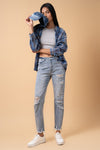 Denim Lab USA Fray Distressed Girlfriend Jeans-Fray Distressed Girlfriend Jeans by Denim Lab USA. 100% cotton, non-stretch medium wash denim with distressed details and raw hem. High-rise ankle-length fit.-Reef Love