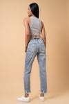 Denim Lab USA Fray Distressed Girlfriend Jeans-Fray Distressed Girlfriend Jeans by Denim Lab USA. 100% cotton, non-stretch medium wash denim with distressed details and raw hem. High-rise ankle-length fit.-Reef Love
