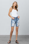 Destroyed Bermuda Denim Shorts with Raw Edge Hem-Bermuda Jean Shorts-Insane Gene-Reef Love