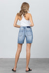 Destroyed Bermuda Denim Shorts with Raw Edge Hem-Bermuda Jean Shorts-Insane Gene-Reef Love
