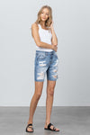 Destroyed Bermuda Denim Shorts with Raw Edge Hem-Bermuda Jean Shorts-Insane Gene-Reef Love