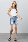 Destroyed Bermuda Denim Shorts with Raw Edge Hem-Bermuda Jean Shorts-Insane Gene-MEDIUM-XS-Reef Love