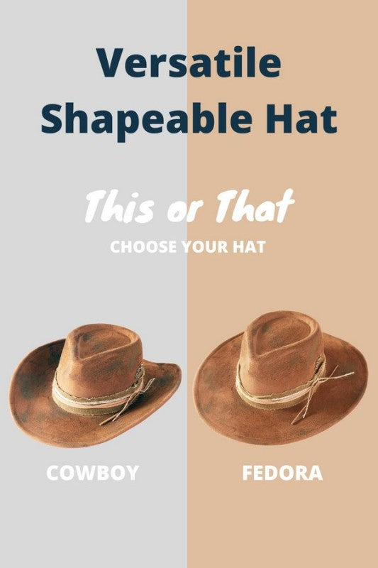 Distress Vintage Shapeable Fedora Cowboy Hat