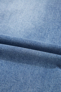 Distressed Asymmetrical Hem Denim Midi Skirt