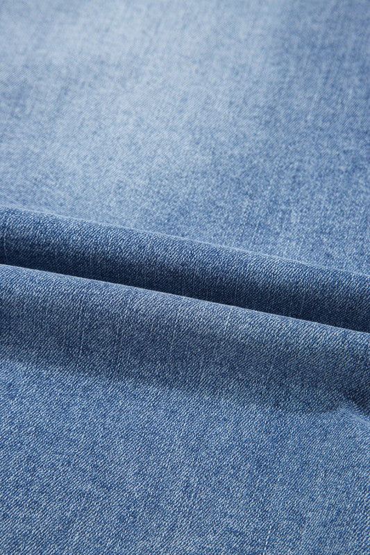 Distressed Asymmetrical Hem Denim Midi Skirt