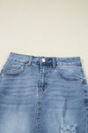 Distressed Asymmetrical Hem Denim Midi Skirt