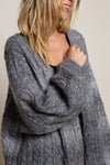 Distressed Cable-Knit Ombre Dying Cardigan-Distressed cable-knit ombre dye cardigan with oversized fit. Cozy statement layer with edgy detailing and boho-chic versatility for cool weather style.-Reef Love