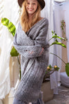 Distressed Cable-Knit Ombre Dying Cardigan-Distressed cable-knit ombre dye cardigan with oversized fit. Cozy statement layer with edgy detailing and boho-chic versatility for cool weather style.-Reef Love