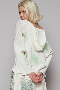 Distressed Lace-Up Star Pattern Hooded Hooded Sweater-Reef Love