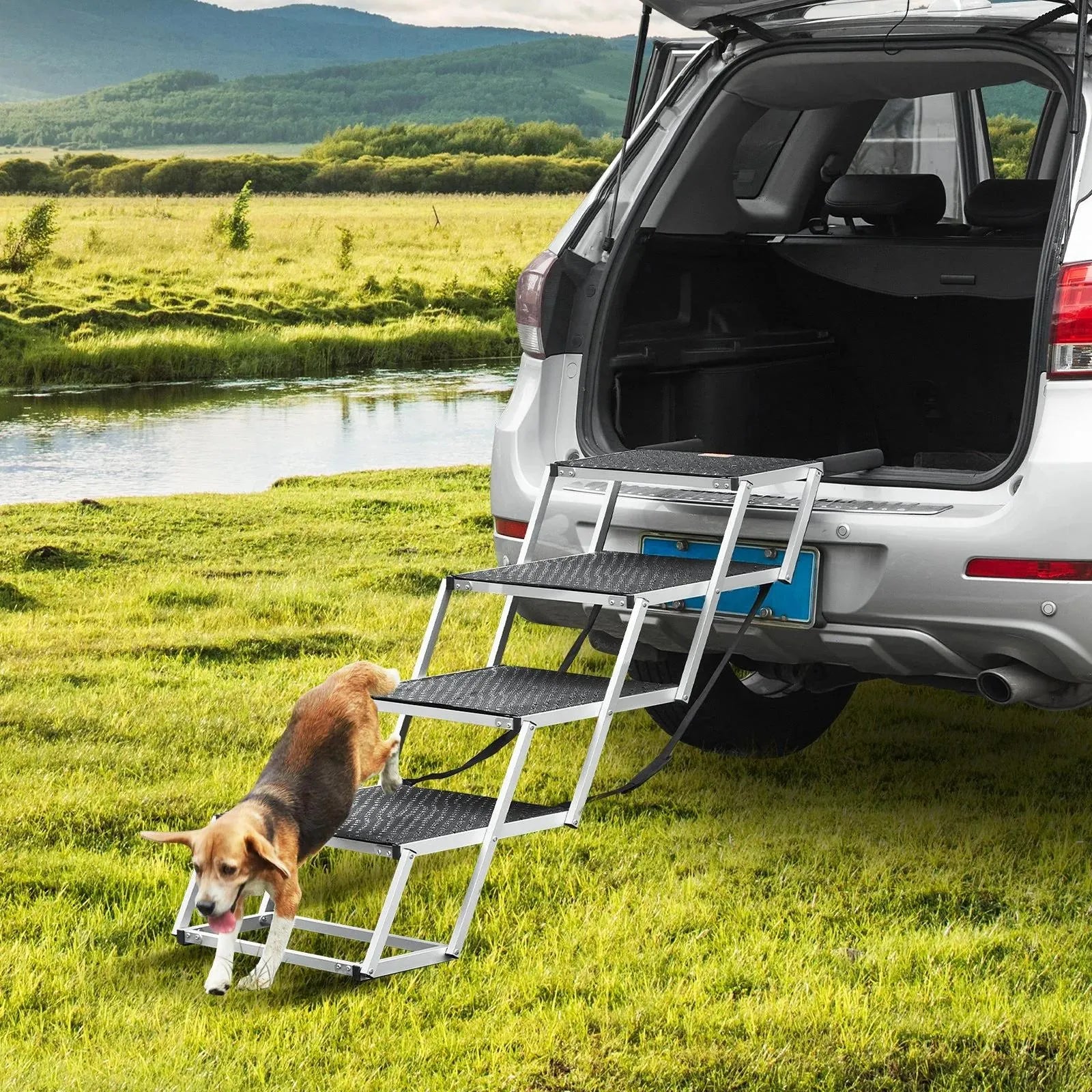 Dog Stairs for Cars 4-Step Folding Dog Steps Aluminum Loads up to 250 Lbs