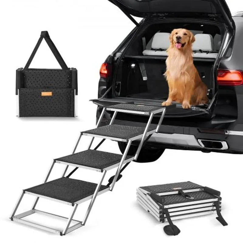 Dog Stairs for Cars 4-Step Folding Dog Steps Aluminum Loads up to 250 Lbs