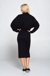 Dolman Sleeve Midi Sweater Dress, Black-Reef Love