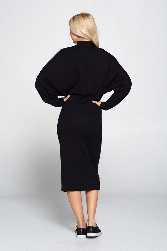 Dolman Sleeve Midi Sweater Dress, Black-Reef Love