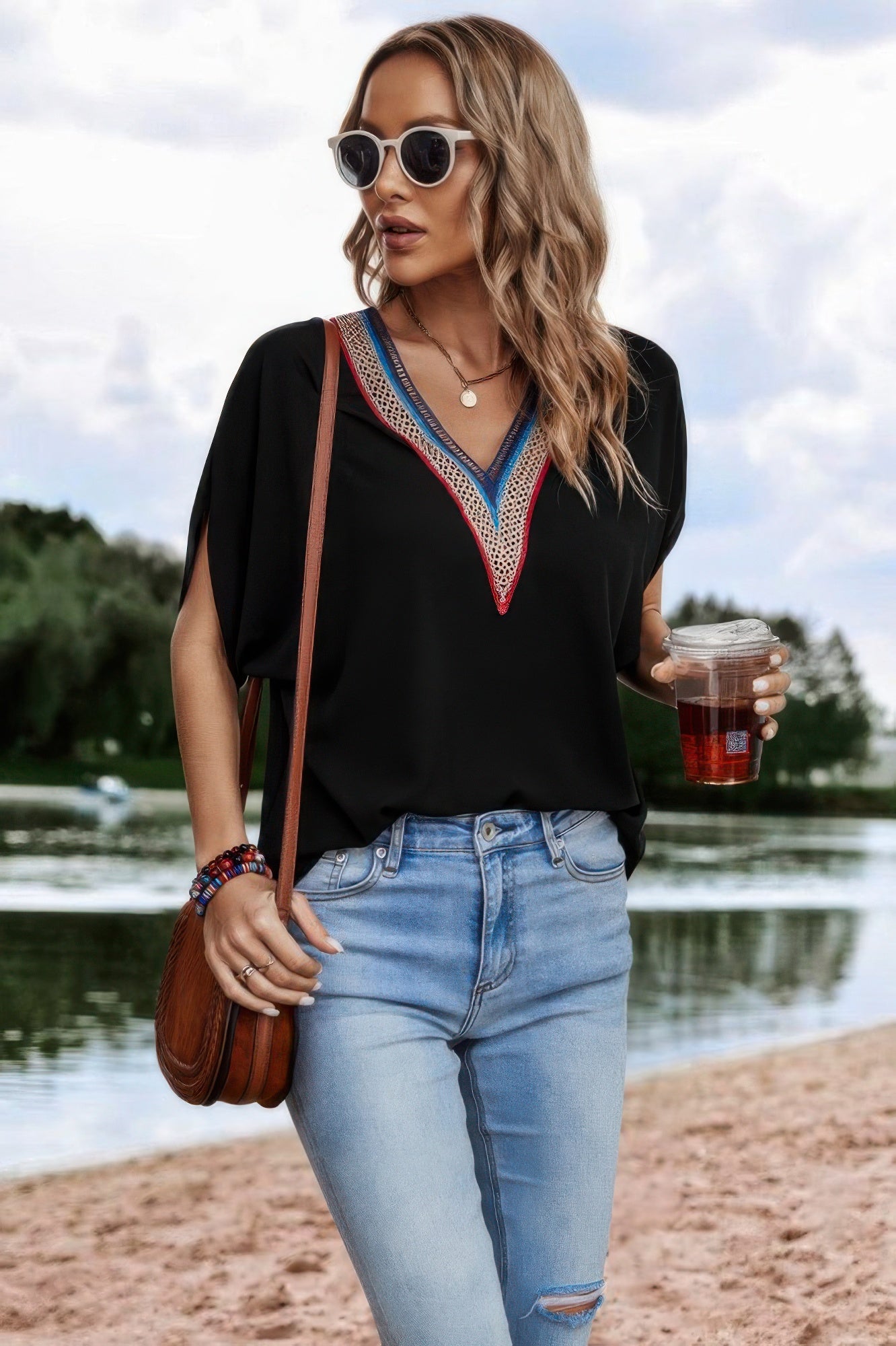 Dolman Sleeves Boho Top-Dolman Short Sleeve Sleeves Boho Top. Embrace effortless boho style with this V-neck short dolman sleeve loose top, designed for relaxed and everyday versatility.