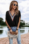 Dolman Sleeves Boho Top-Dolman Short Sleeve Sleeves Boho Top. Embrace effortless boho style with this V-neck short dolman sleeve loose top, designed for relaxed and everyday versatility.