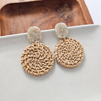 Shop Dominica Earrings - Dark Rattan-Lightweight hand-woven dark rattan earrings with hypoallergenic posts. Natural, modern style perfect for everyday wear, vacations, and warm-weather outfits-available at Reef Love online boho-chic boutique