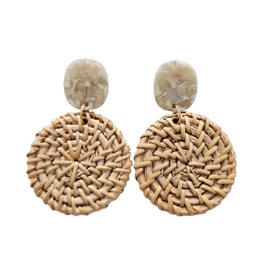 Shop Dominica Earrings - Dark Rattan-Lightweight hand-woven dark rattan earrings with hypoallergenic posts. Natural, modern style perfect for everyday wear, vacations, and warm-weather outfits-available at Reef Love online boho-chic boutique