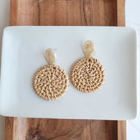 Shop Dominica Earrings - Dark Rattan-Lightweight hand-woven dark rattan earrings with hypoallergenic posts. Natural, modern style perfect for everyday wear, vacations, and warm-weather outfits-available at Reef Love online boho-chic boutique