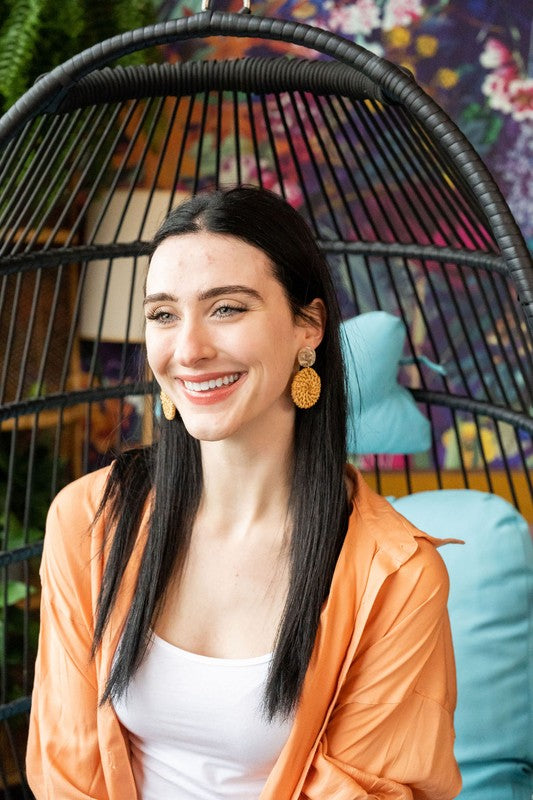 Shop Dominica Earrings - Dark Rattan-Lightweight hand-woven dark rattan earrings with hypoallergenic posts. Natural, modern style perfect for everyday wear, vacations, and warm-weather outfits-available at Reef Love online boho-chic boutique