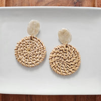 Shop Dominica Earrings - Dark Rattan-Lightweight hand-woven dark rattan earrings with hypoallergenic posts. Natural, modern style perfect for everyday wear, vacations, and warm-weather outfits-available at Reef Love online boho-chic boutique