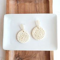 Shop Dominica Earrings - Light Rattan-Lightweight hand-woven light rattan earrings with hypoallergenic posts. Easy, earthy style perfect for everyday wear, travel, and warm-weather outfits.-available at Reef Love online boho-chic boutique