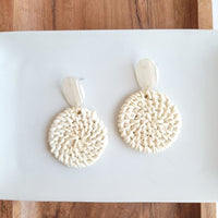 Shop Dominica Earrings - Light Rattan-Lightweight hand-woven light rattan earrings with hypoallergenic posts. Easy, earthy style perfect for everyday wear, travel, and warm-weather outfits.-available at Reef Love online boho-chic boutique