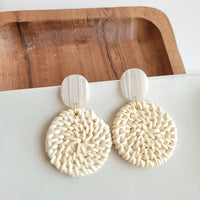 Shop Dominica Earrings - Light Rattan-Lightweight hand-woven light rattan earrings with hypoallergenic posts. Easy, earthy style perfect for everyday wear, travel, and warm-weather outfits.-available at Reef Love online boho-chic boutique