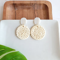 Shop Dominica Earrings - Light Rattan-Lightweight hand-woven light rattan earrings with hypoallergenic posts. Easy, earthy style perfect for everyday wear, travel, and warm-weather outfits.-available at Reef Love online boho-chic boutique