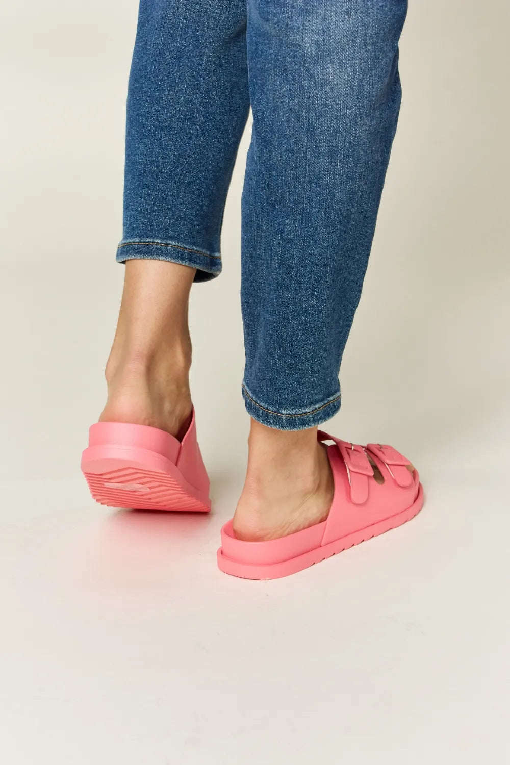 Double Buckle Open Toe Slide Sandals