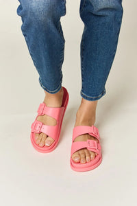 Double Buckle Open Toe Slide Sandals
