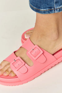 Double Buckle Open Toe Slide Sandals