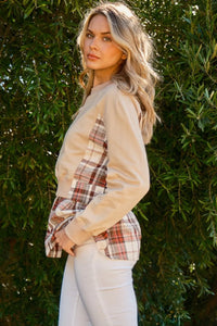 Double Layered Plaid Contrast Sweatshirt-Reef Love