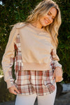 Double Layered Plaid Contrast Sweatshirt-Reef Love