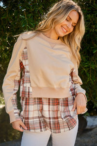 Double Layered Plaid Contrast Sweatshirt-Reef Love