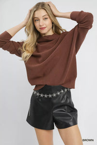 Umgee Draped Turtleneck Long Sleeve Knit Top