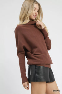 Umgee Draped Turtleneck Long Sleeve Knit Top