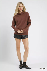 Umgee Draped Turtleneck Long Sleeve Knit Top