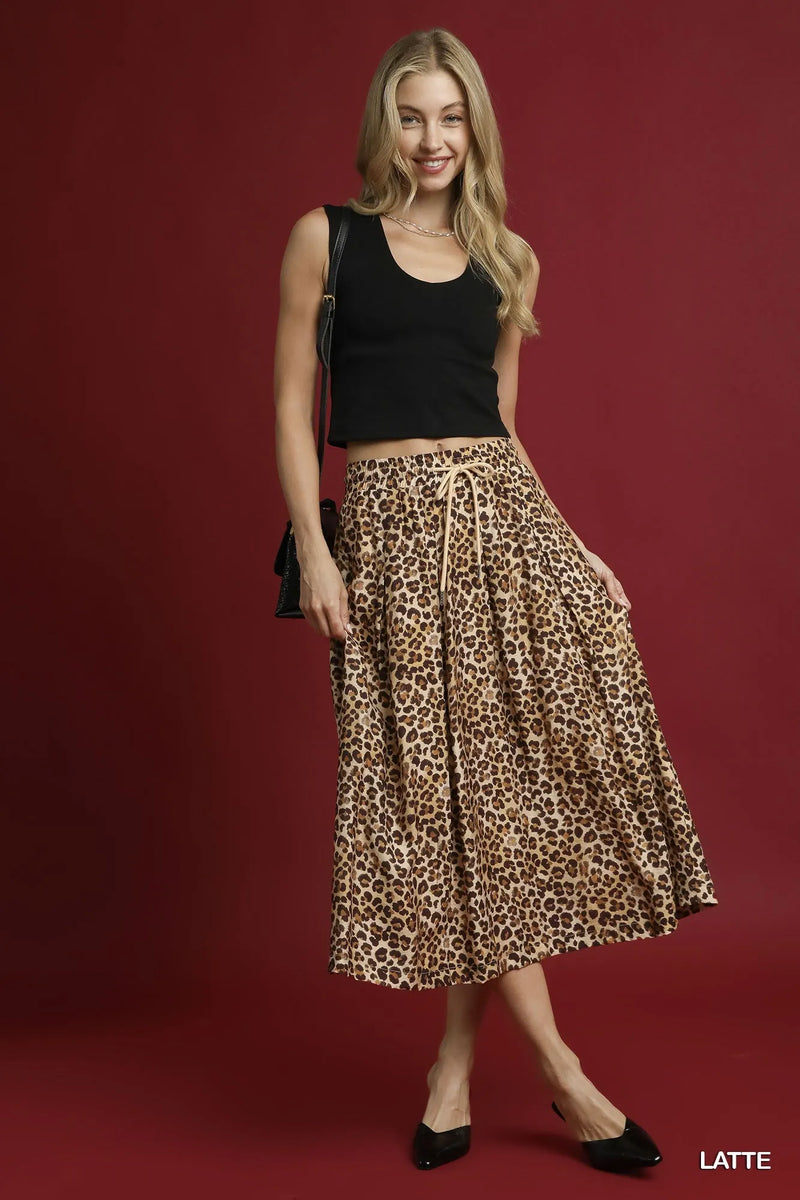 Drawstring Leopard Midi Skirt-Turn heads with this leopard print drawstring midi skirt featuring a flattering A-line silhouette, high waist, and breezy rayon-blend fabric. Perfect for everyday glam.-Reef Love Boho-Chic Boutique