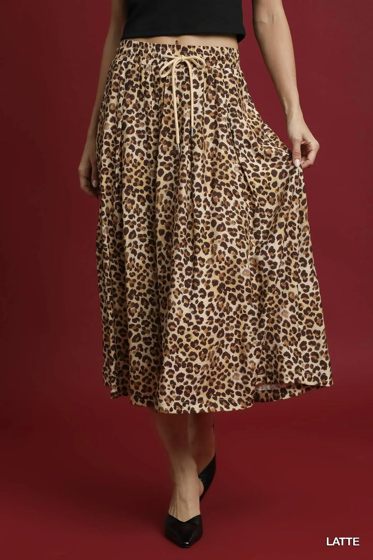 Drawstring Leopard Midi Skirt-Turn heads with this leopard print drawstring midi skirt featuring a flattering A-line silhouette, high waist, and breezy rayon-blend fabric. Perfect for everyday glam.-Reef Love Boho-Chic Boutique
