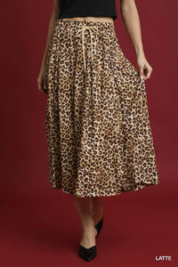 Drawstring Leopard Midi Skirt-Turn heads with this leopard print drawstring midi skirt featuring a flattering A-line silhouette, high waist, and breezy rayon-blend fabric. Perfect for everyday glam.-Reef Love Boho-Chic Boutique