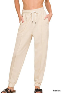 Shop Drawstring Scuba Sweatpants with Pockets-Sleek and comfy drawstring scuba sweatpants with pockets and a relaxed fit. Perfect for elevated loungewear, travel, or casual days out.-available at Reef Love online boho-chic boutique