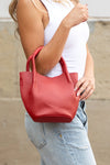 red Mini Bucket Crossbody Vegan Leather Tote