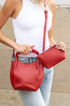 red Mini Bucket Crossbody Vegan Leather Tote