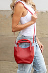 red Mini Bucket Crossbody Vegan Leather Tote