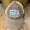 Drinks Well With Others Patch Distressed Baseball Cap-Drinks Well With Others Patch Distressed Baseball Cap. Distressed Headmost Brand Cap, Tan Mesh, Snapback Closure, Entire cap is soft, Superior quality.
