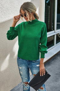 Drop Shoulder Solid Mock Neck Classic Knitted Sweater