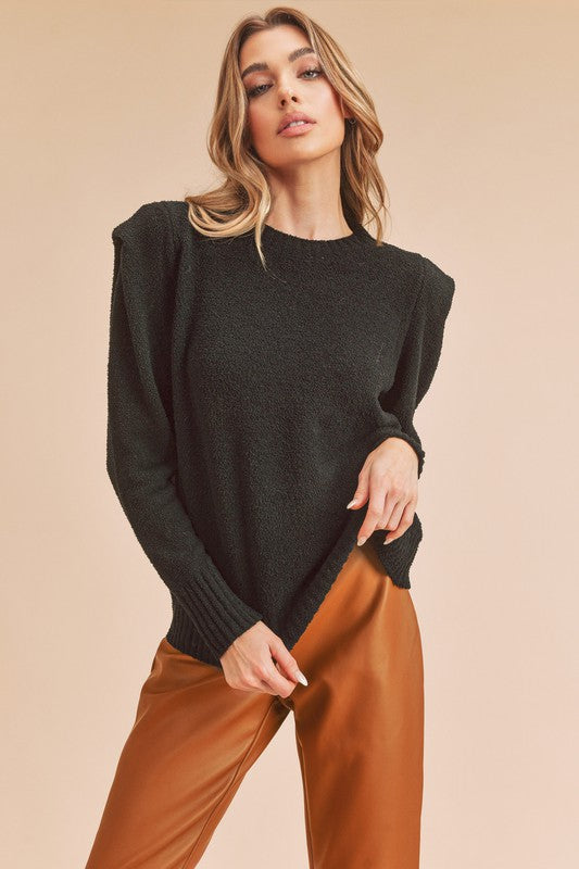 Shop Dulci Square Shoulder Sweater-Elevate your wardrobe with the Dulci Square Shoulder Sweater—bold, textured, and perfect for chic cold-weather layering. Shop now for effortless fall style.-available at Reef Love online boho-chic boutique