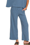Dusty Blue Cotton Slub Top & Pants Lounge Set-Dusty Blue Cotton Slub Lounge Set. Two-piece outfit with oversized crop top and wide-leg pants in soft cotton-blend fabric. Perfect for lounging or travel.-Reef Love