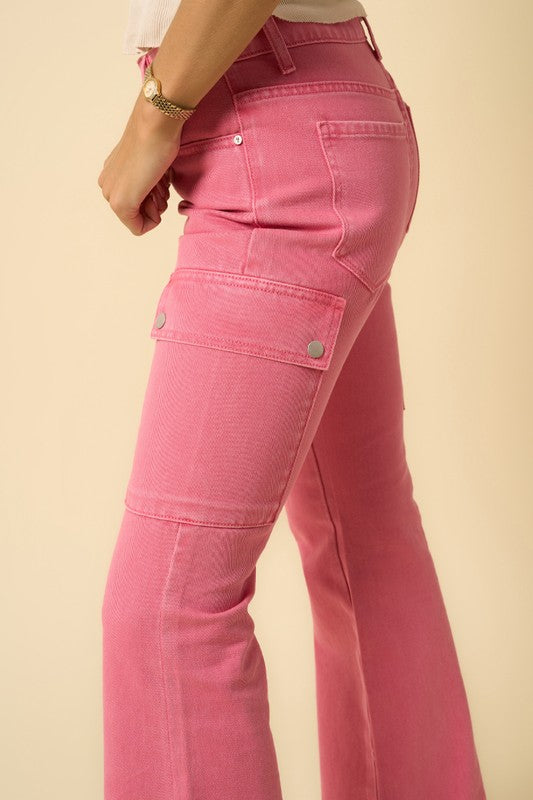 Dusty Pink Cargo Bootcut Jeans