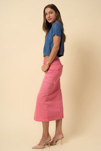 Dusty Pink Cargo Denim Midi Skirt